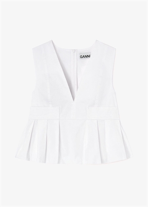 Stretch cotton v-neck pocket top Bright White A1040124 Ganni 